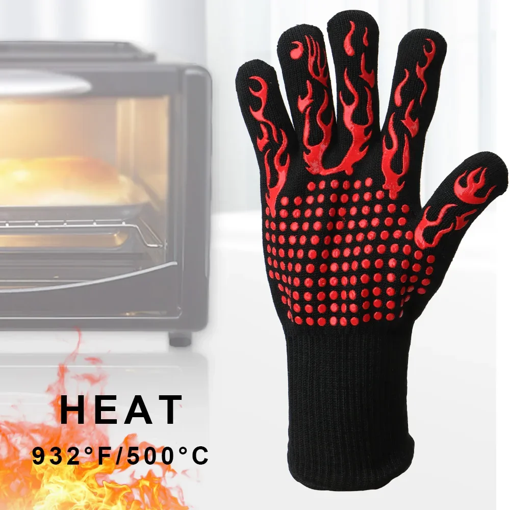 Flame Retardant Non-slip BBQ F - Oven Mitt Silicone ulasan dan harga