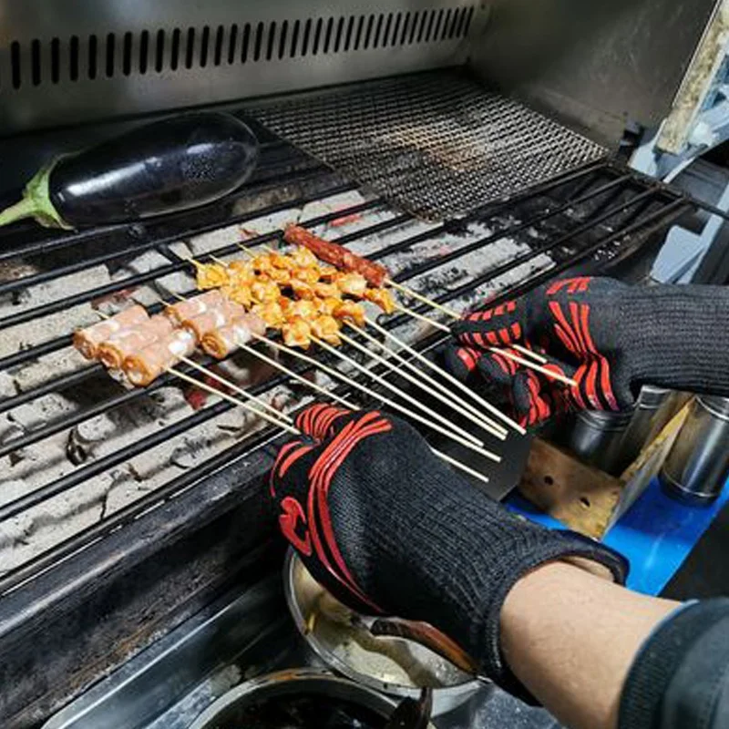 Flame Retardant Non-slip BBQ F - Oven Mitt Silicone ulasan dan harga